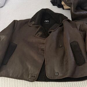 Zara women Brown Leather Jacket